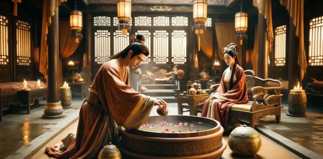 Một trong những nhiệm vụ mà thái giám phải làm mỗi ngày là hầu hạ các nàng tắm rửa.