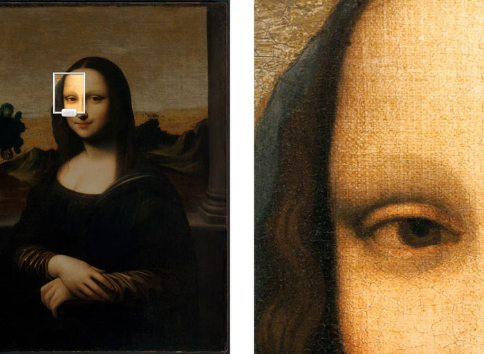 buc-hoa-mona-lisa-1 Bức tranh tiết lộ bí mật khi được phóng to 400 lần.